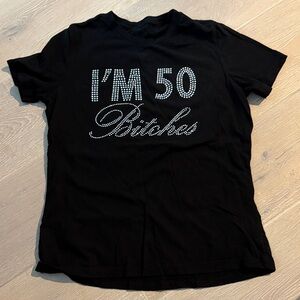 Black Graphic T-Shirt with Rhinestone Design